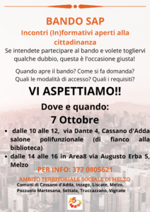 BANDO SAP Incontri (In)formativi aperti alla cittadinanza