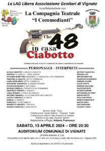 Sabato 13 aprile 2024  ore 20,30 – Commedia brillante “Che 48 in casa Ciabotto”